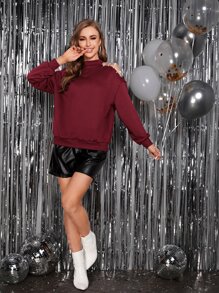 SHEIN Privé Sudadera de hombros con abertura con diseño de diamante de imitación de cuello alto