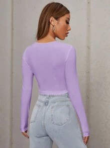 Muchica Ruched Rib Knit Crop Tee - Lilac Purple - View 2