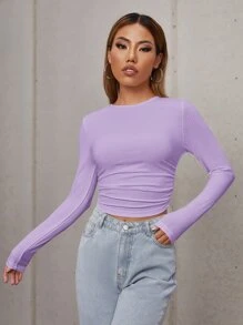 Muchica Ruched Rib Knit Crop Tee - Lilac Purple - View 3