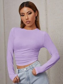 Muchica Ruched Rib Knit Crop Tee - Lilac Purple - View 4