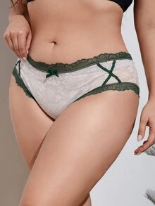 大碼蕾絲拼接前蝴蝶結內褲 - 彩色 - 查看 5