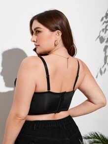 Plus Floral Embroidery Mesh Underwire Bra - Black - View 2