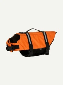 1pc Reflective Detail Release Buckle Decor Pet Life Jacket, Safety Clothes Swimwear - Orange - View 2