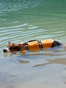 1pc Reflective Detail Release Buckle Decor Pet Life Jacket, Safety Clothes Swimwear - Orange - View 5