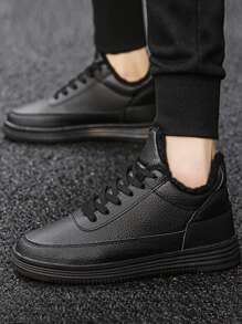 男士前綁帶毛絨內襯板鞋