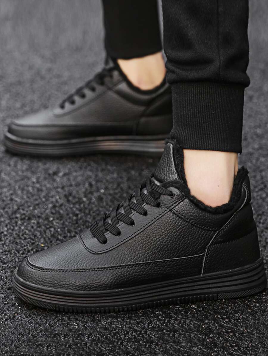 男士前綁帶毛絨內襯板鞋