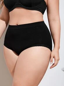 Plus Solid High Waist Panty - Black - View 1