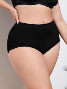 Plus Solid High Waist Panty - Black - View 3