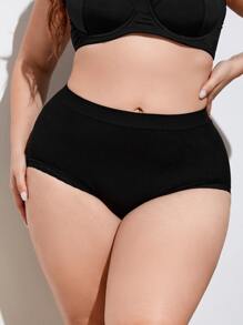 Plus Solid High Waist Panty - Black - View 4
