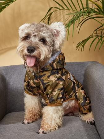 1入組迷彩印花連帽寵物雨衣