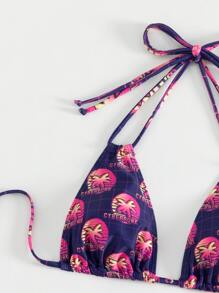 熱帶印花三角領露背泳裝套裝，附海灘裙 - 彩色 - 查看 3