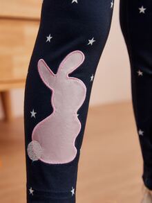 Toddler Girls Star & Rabbit Print Leggings - Navy Blue - View 3