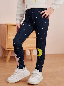 Toddler Girls Star & Rabbit Print Leggings - Navy Blue - View 5