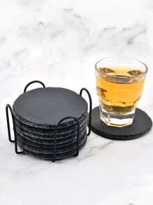 Iron Multifunction Coaster Storage Rack - Black - View 4