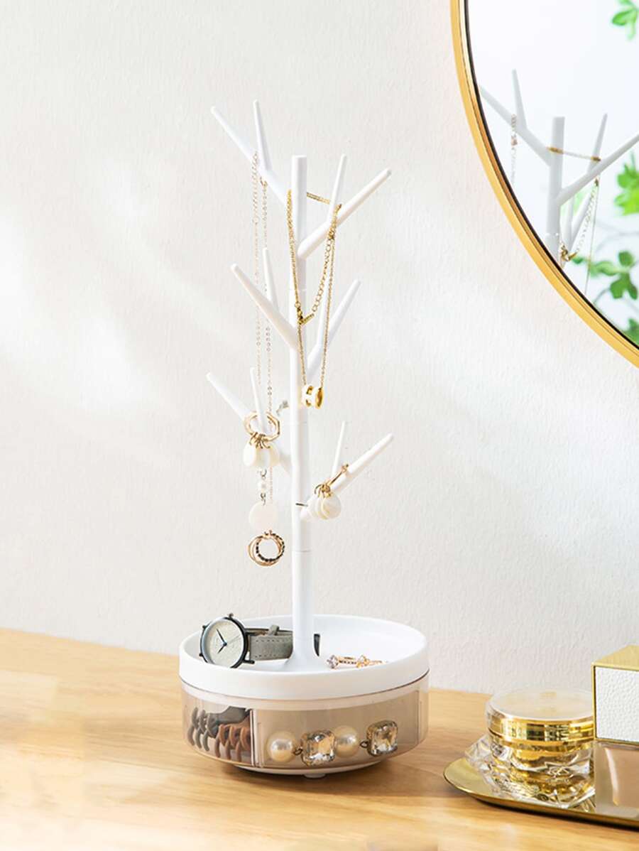 1pc Rotatable Jewelry Storage Rack - White - View 1