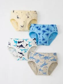 Chicos 4 piezas Calzoncillos tiburón & con estampado de árbol de coco - Multicolor - Ver 1
