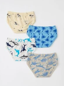 Chicos 4 piezas Calzoncillos tiburón & con estampado de árbol de coco - Multicolor - Ver 2