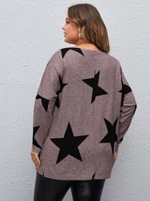 SHEIN LUNE 大碼星星印花落肩T恤 - 淺灰紫 - 查看 2