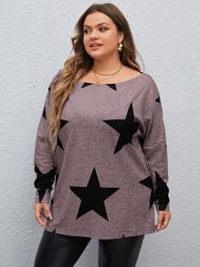 SHEIN LUNE 大碼星星印花落肩T恤 - 淺灰紫 - 查看 3