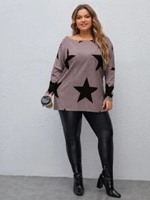 SHEIN LUNE 大碼星星印花落肩T恤 - 淺灰紫 - 查看 4