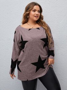 SHEIN LUNE 大碼星星印花落肩T恤 - 淺灰紫 - 查看 5