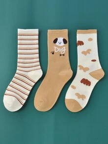 3雙條紋圖案中筒襪 - 彩色 - 查看 1