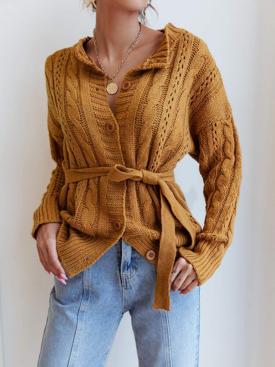 Sollinarry Cable Knit Belted Cardigan - Ginger - View 1