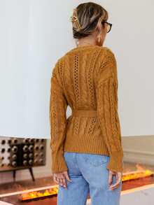 Sollinarry Cable Knit Belted Cardigan - Ginger - View 2