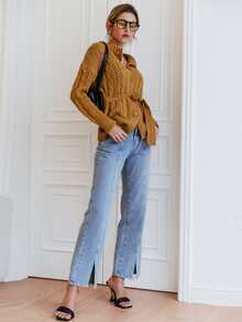 Sollinarry Cable Knit Belted Cardigan - Ginger - View 3