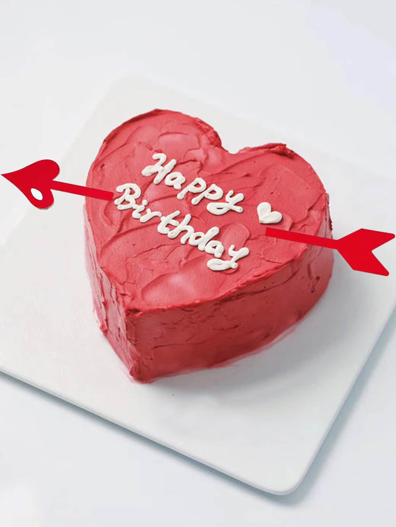 10pcs Heart & Arrow Design Cake Topper - Red - View 1