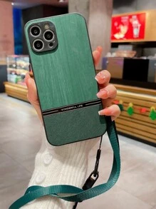 Wood Pattern Phone Case With Lanyard - Dark Green - View 2