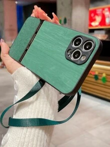 Wood Pattern Phone Case With Lanyard - Dark Green - View 3