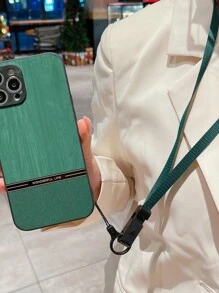 Wood Pattern Phone Case With Lanyard - Dark Green - View 4