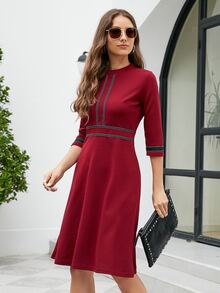 Đầm Dây kéo Ruy băng Khối Màu Thanh lịch - Màu Đỏ Sâu - Xem 5