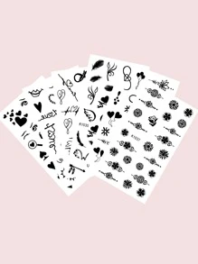 Tattoo Sticker Kits,6 Sheets Wing & Heart Pattern Temporary Tattoos For Women,Tattoo Stickers Adults,Realistic Tattoo Heart ,Wing ,For Women and Girls - Black - View 3
