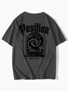 ROMWE MEN Street Life Men Letter Graphic Tee - Dark Grey - View 1