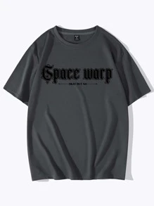 ROMWE MEN Street Life Men Letter Graphic Tee - Dark Grey - View 2