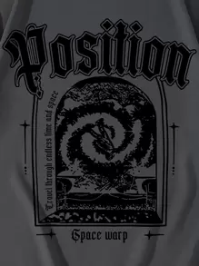 ROMWE MEN Street Life Men Letter Graphic Tee - Dark Grey - View 3