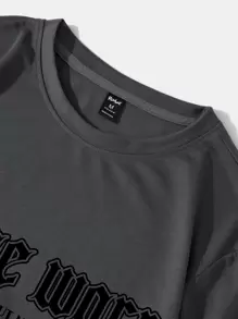 ROMWE MEN Street Life Men Letter Graphic Tee - Dark Grey - View 5