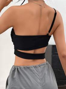 SHEIN BAE One Shoulder Cut Out Waist Crop Top - Black - View 2