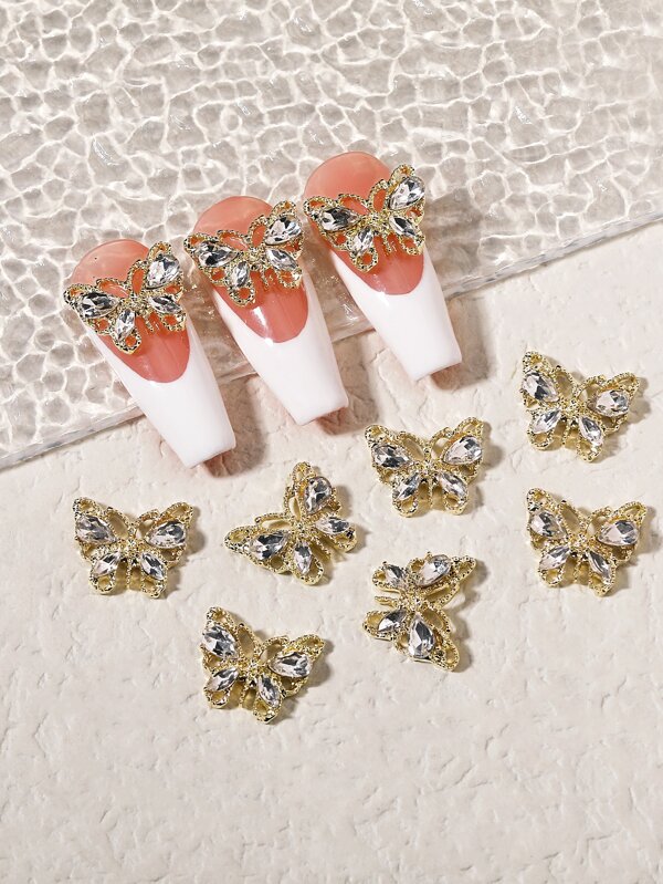 10 pièces Décoration d'art pour ongles avec strass 3D en forme de papillon. Accessoires DIY pour ongles, pierres à ongles et fournitures pour ongles