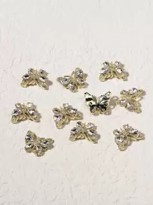 10 chiếc 3D Rhinestone Butterfly Design Nail Art Decoration DIY Nail Charms Nail Gems Nail Supplies Nails - Vàng - Xem 3