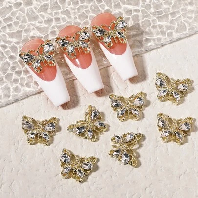 10 件 3D 水钻蝴蝶设计美甲装饰 DIY 指甲饰 指甲宝石 美甲用品 指甲