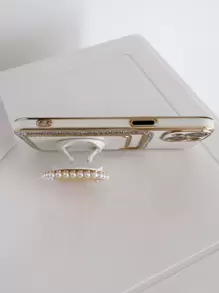 水鑽裝飾插卡槽手機殼附手機氣囊支架 - 米色 - 查看 4