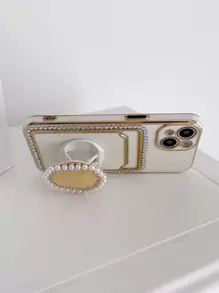 水鑽裝飾插卡槽手機殼附手機氣囊支架 - 米色 - 查看 5
