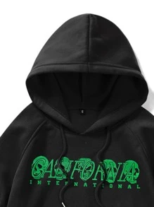 ROMWE MEN Goth Men Slogan & Skull Graphic Drawstring Thermal Hoodie - Black - View 4