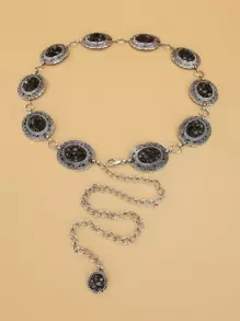 Western Boho Cowgirl Oval Decor Chain Belt For Coats And Dresses Halloween Summer, School Fall, Autumn, Halloween - Silver - View 1