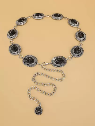 西部波西米亚风牛仔风格椭圆形装饰链条腰带，适合外套和连衣裙，万圣节夏季、秋季、秋季、万圣节