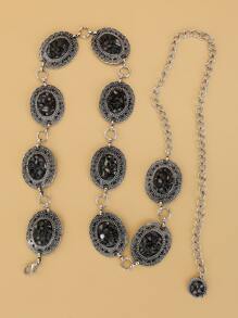 Western Boho Cowgirl Oval Decor Chain Belt For Coats And Dresses Halloween Summer, School Fall, Autumn, Halloween - Silver - View 2