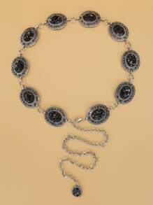 Western Boho Cowgirl Oval Decor Chain Belt For Coats And Dresses Halloween Summer, School Fall, Autumn, Halloween - Silver - View 4